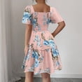 thumbnail image 6 of HAJWOH Summer Dresses for Women 2026 Vacation Smocked Square Neck Floral Mini Dress Short Sleeve Ruffle Peasant Sundress, 6 of 8