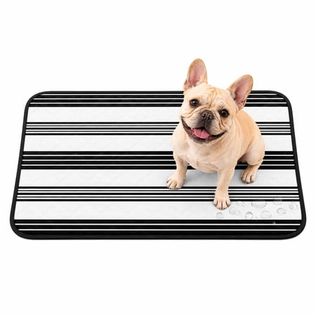 Pet Pee Pad Mat Classic Black White Stripes Waterproof Reusable Dog Potty Training Pad Minimalist Parallel Lines Non Slip Pet Urine Mat for Indoor Potty Training Floor Protection 24x18 Inch