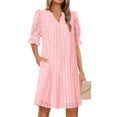 thumbnail image 1 of Minivestido MEROKEETY 2025, verano, manga corta, cuello en V, rosa, 1 of 8