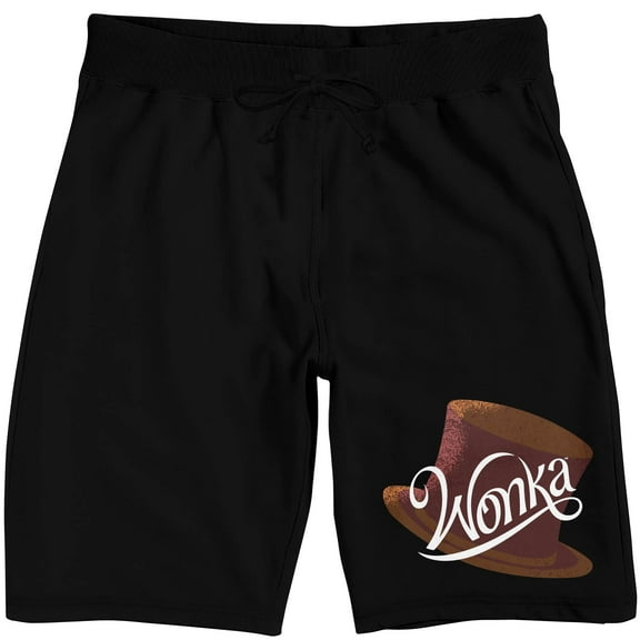 Willy Wonka & the Chocolate Factory (2023) Movie Logo and Top Hat Men's Black Graphic Sleep Shorts-Medium