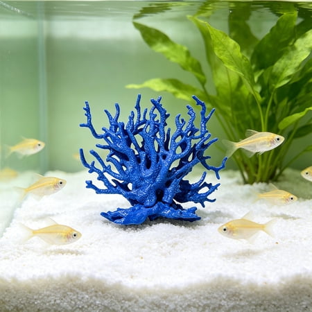 Tuvgenk Artificial Coral Aquarium Decoration with Realistic Design Hollow Hideout for Small Fish Shrimp Turtle Freshwater Saltwater Blue