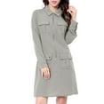 thumbnail image 6 of Allegra K Women's Roll up Sleeves Multi-Pocket Belted Shirt Dress, 6 of 7