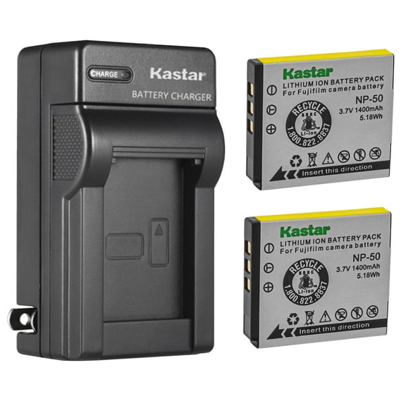 Kastar 2-Pack Battery FNP-50 and AC Wall Charger Replacement for Fujifilm FinePix F820EXR, FinePix F850EXR, FinePix F900EXR, FinePix REAL 3D W3, FinePix X10, FinePix X20 Camera