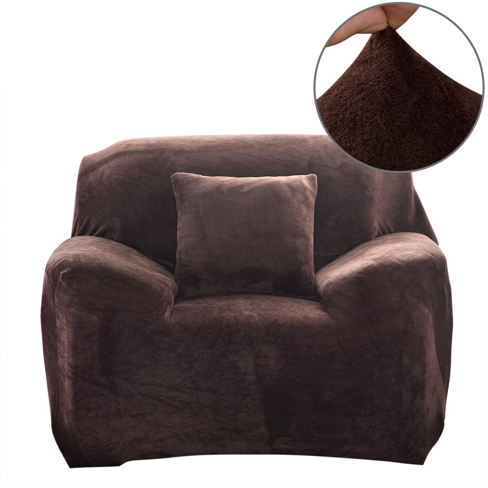 CJC Sofa Cover Plush Stretch 1 2 3 4 Seater Sofa Slipcover Chair Loveseat Couch Cover Furniture Protector Cover with 1 Pillowcase (1 Seater, Brown)