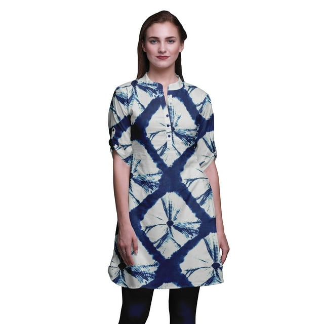 Bimba Robe Kurta Droite pour Femmes à Col Mandarin Imprimée Kurti Courte Hauts