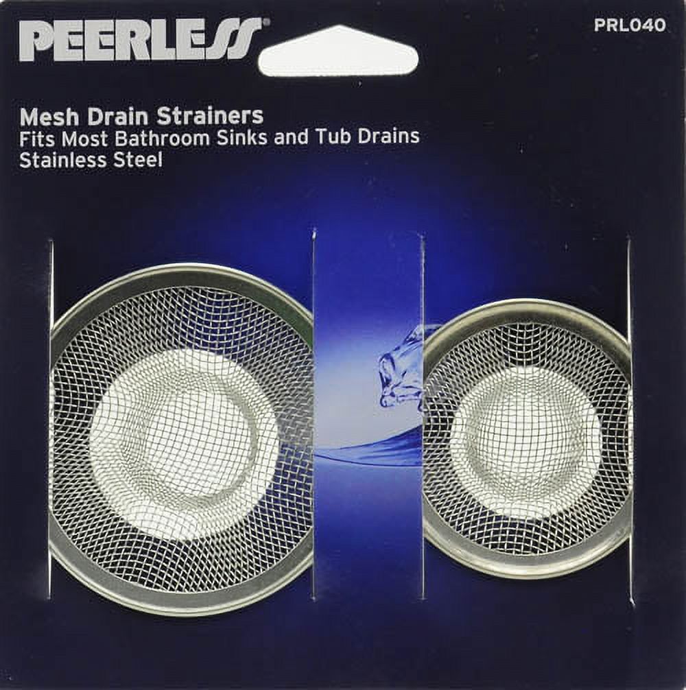 Peerless stainless stell mesh strainer, 2pc. Fits most bathroom sinks and tub drains.