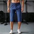 thumbnail image 2 of Garbnen Men Capri Pants Quick Dry Ice Silk Straight Leg Men's Running Pants Lightweight Elastic Waist Baggy Stretch Sports Workout Men's Trousers with Zip Pockets, 2 of 6