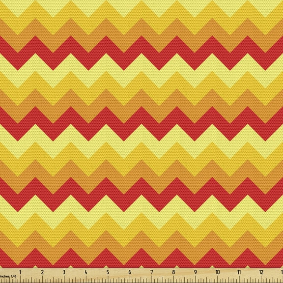 Yellow Chevron Sofa Upholstery Fabric by the Yard, Arrows Geometric Design in Vibrant Warm Colors Waves Classical, Decorative Fabric for DIY & Home Accents, 2 Yards, Red Apricot Marigold by Ambesonne