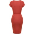 thumbnail image 4 of DAFEI Women's Front Cut Out Split Hem V Neck Short Sleeve Knit Bodycon Midi Dress Ruched Short Dresses Party Night Club Outfits, 4 of 5