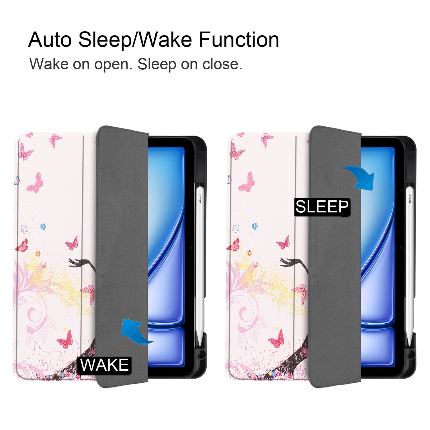 Allytechgroup iPad Air 11" M4 M3 M2 Case 2026 2025 2024, Slim Flip Smart Cover Auto Sleep Wake with Pencil Holder Multi Angle Veiwing Stand Shockproof Case for Apple iPad Air 11 inch, Butterfly Fairy