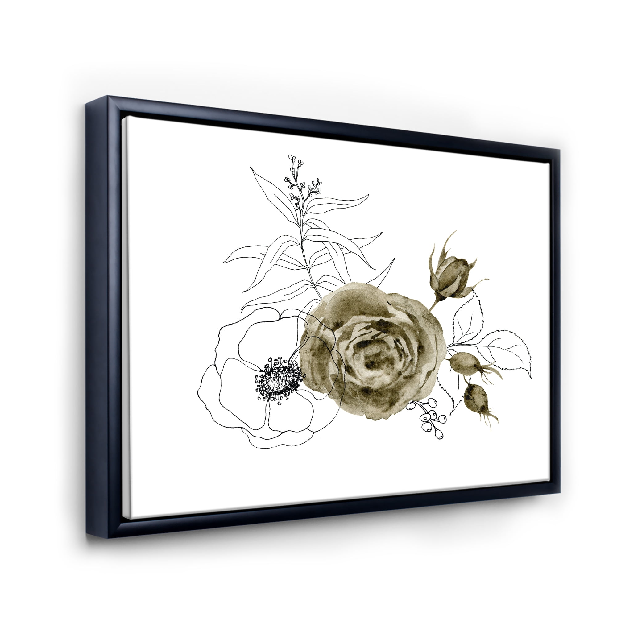 Designart 'Eucalyptus Branches With Anemone Bouquet Flower I' Traditional Framed Canvas Wall Art Print