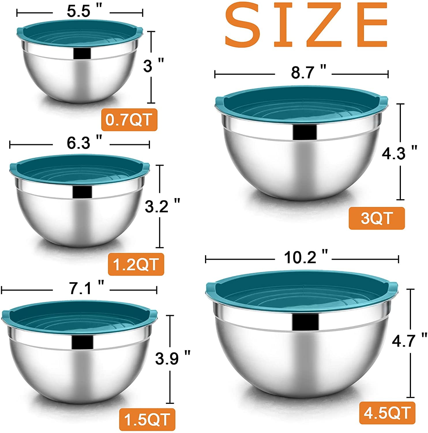 Mixing Bowls with Lids Set of 5, Homikit Stainless Steel Nesting Bowl for  Kitchen, Metal Large Dark Blue Serving Bowl with Grader Airtight
