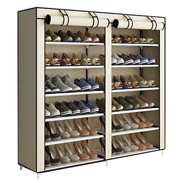 AGASY Shoe Rack Portable Storage Free Standing Shoe Organizer with Non-Woven Fabric Cover (Beige)
