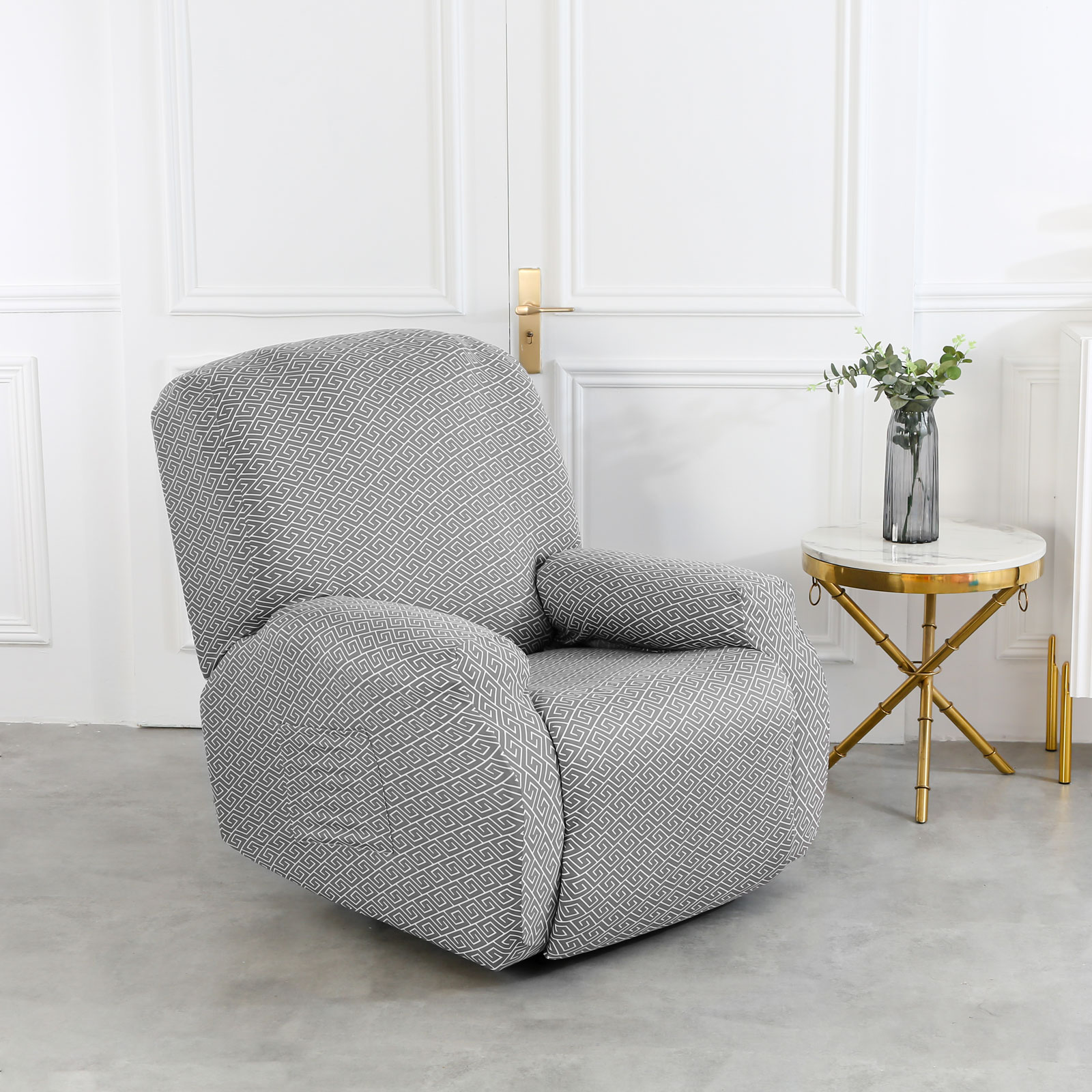 4Piece Striped Plaid Reclining Case With Pockets, 1 Seat, Universal Recliner Furniture Cover