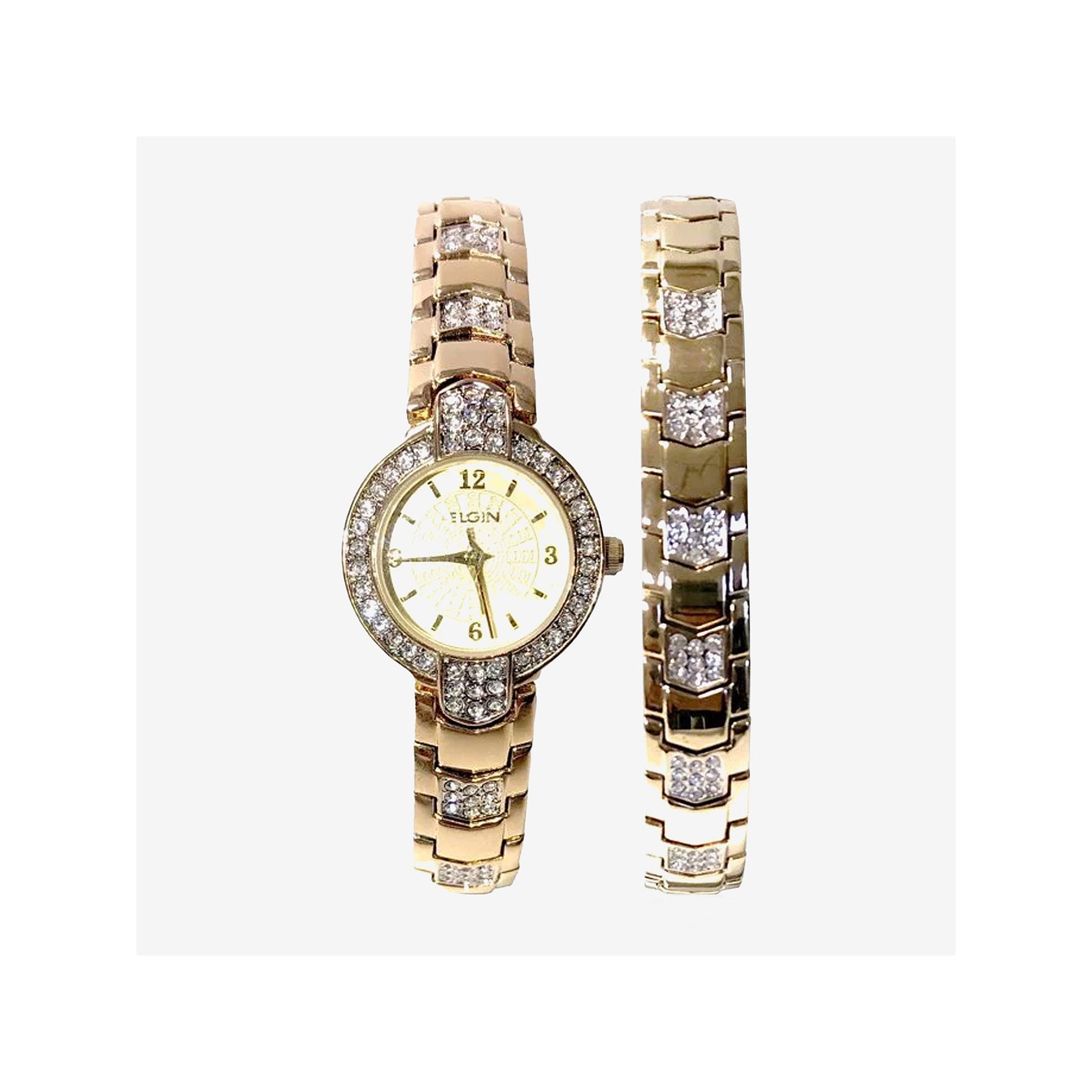 Elgin Adult Female Analog Watch Set with Arrow Link Design in Gold