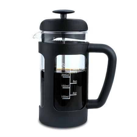 

Easyworkz French Press 12 oz Coffee Tea Maker Cafetiere with Borosilicate Glass Black Soft Grip Handle