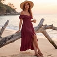 thumbnail image 6 of UDAUDU Women's Midi Dress 2026 Spring Summer Off The Shoulder Satin Wedding Guest Dresses Wrap Party Cocktail Formal Prom Dresses Wine M, 6 of 7