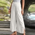 thumbnail image 2 of VEKDONE Women's Cotton Wide Leg Pants Side Button Split Loose Fit Long Pants Casual Vacation Beach Trousers with Pockets White XXL, 2 of 6