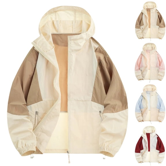 Men's Summer Color Block Sun Protection Hooded Jacket Lightweight Breathable Water Resistant Outdoor Fishing Hiking Coat Size 3XL Wine
