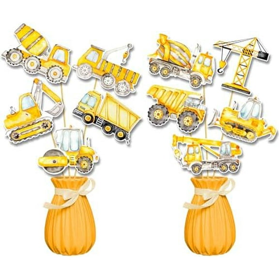19pcs Construction Vehicle Party Centerpiece Sticks Dump Truck Theme Centerpieces for Table Construction Birthday Party Decoration for Traffic Zone Party Baby Shower Supplies