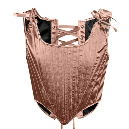 JGGSPWM Vintage Gothic Satin Lace-Up Corset Tops for Women Bustier Body Shapewear Waist Trainers Overbust Corset Lingerie Bodyshaper Brown S