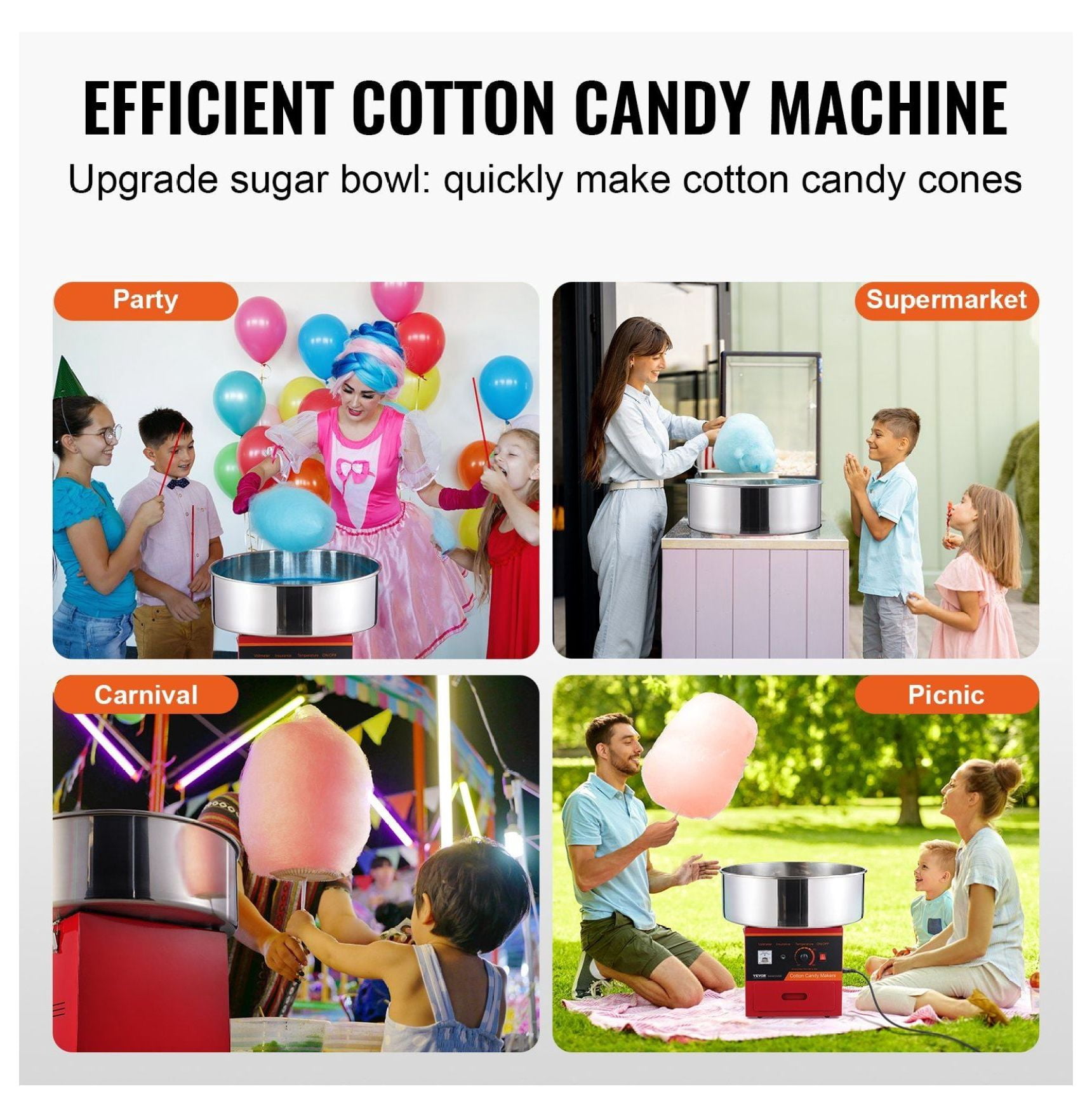 Cotton Candy Machine 1000W, Commercial Candy Floss Maker with Bowl, Red - for Parties, Kids, Home Use, Includes Scoop & Drawer