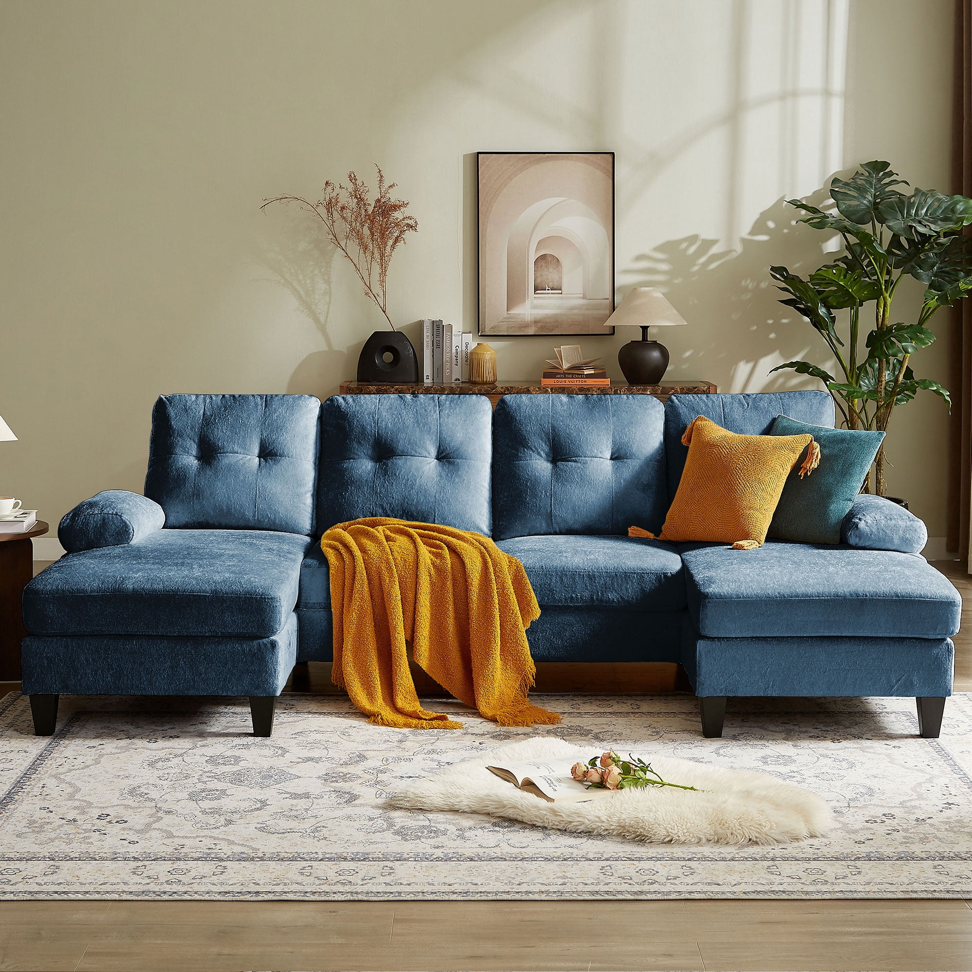 Soscana 105" Sectional Sofa U Shaped Couch with Double Chaise, Modern Chenille Sofa Oversized 4 Seater Couch for Living Room, Apartment, Office, Studio