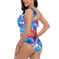 thumbnail image 5 of Yiaed Bright Flowers Print Women One Piece Swimsuits Tummy Control One Shoulder Bathing Suits Pattern Ruffle Swimwear-XX-Large, 5 of 8