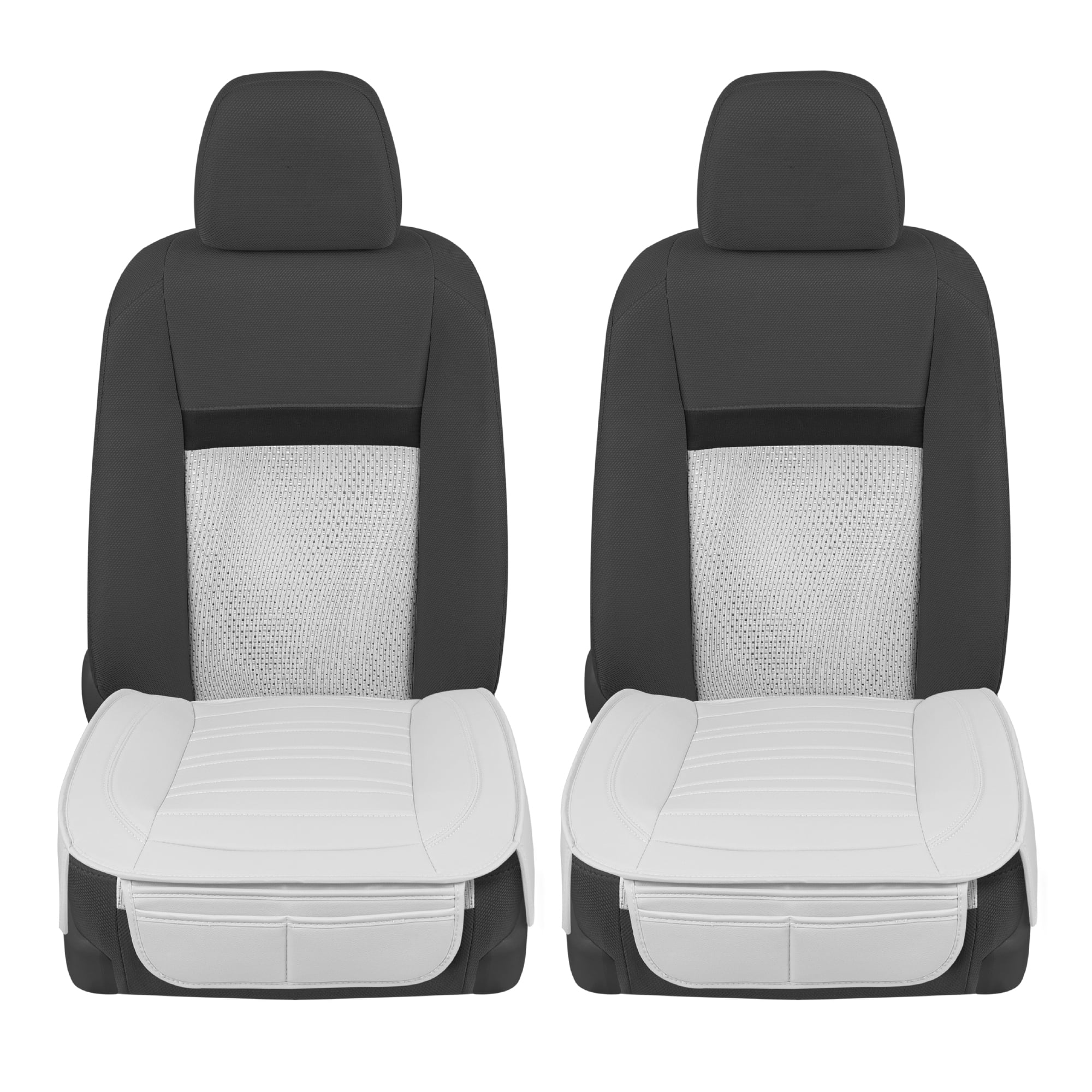Motor Trend Faux Leather Front Car Seat Covers, Set of 2 with Storage Pockets, Bottom Cushion Auto Protectors, Universal for Car Truck SUV Van, White