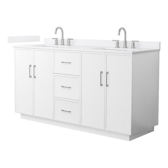 Elan TK 66" White Double Vanity & White Quartz Top (3-Hole) & Nickel Trim