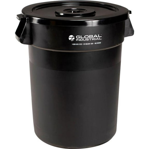 Global Industrial 240460BKCL Plastic Trash Can with Lid - 32 gal - Black