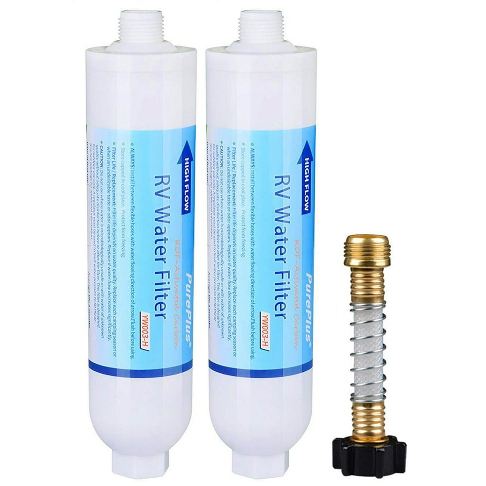 PurePlus RV Water Filter 2 Pack w Flexible Hose KDF + Activated Carbon YW003H