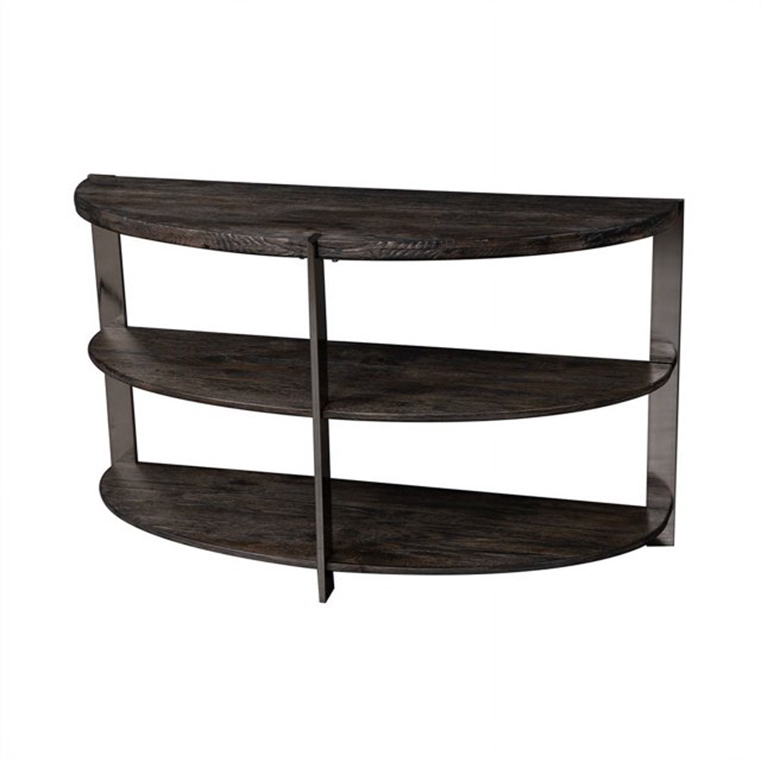 Roundhill Furniture Kalne Console Table Half Moon Shape with 2 Open Shelves, Charcoal Gray-Chrome Plated Metal