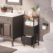Corner Cabinet, 4-Tier Storage with 2 Drawers, Rustic Brown and Black, for Bathroom & Living Room