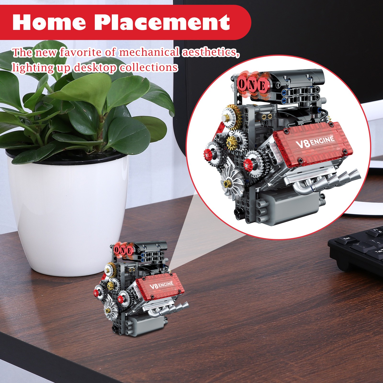 American V8 Engine Model Building Blocks Kit, Detailed Educational STEM Toy for Car Enthusiasts and Adult Hobbyists