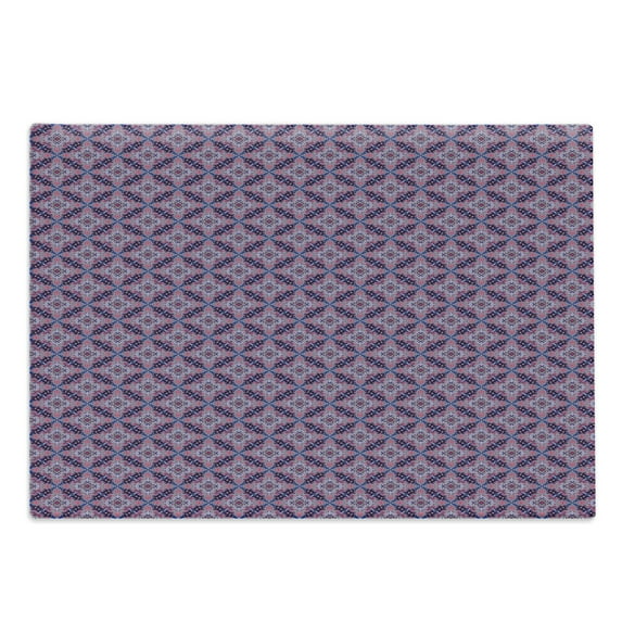 Retro Cutting Board, Ornamental Dots and Rhombuses in Abstract Victorian Pattern Vintage Inspirations, Decorative Tempered Glass Cutting and Serving Board, Large Size, Multicolor, by Ambesonne