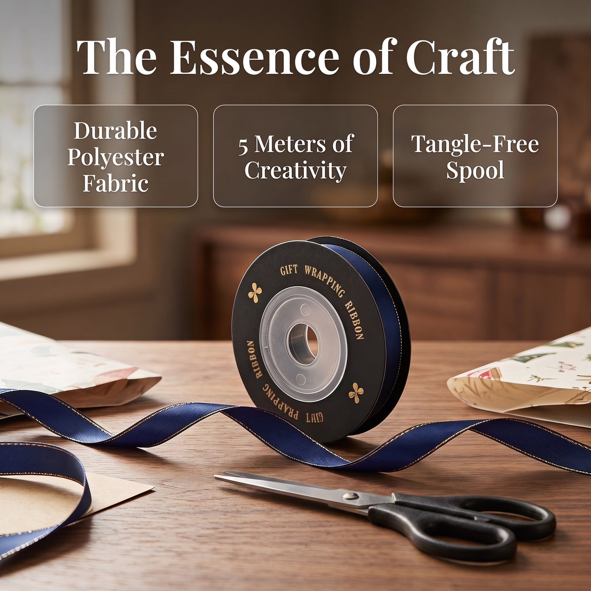 Unique Bargains Elegant Fabric Ribbon for Gift Wrapping and Crafting Projects Blue
