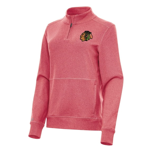 Women's Antigua Heather Red Chicago Blackhawks Crush Quarter-Zip Fleece Sweatshirt