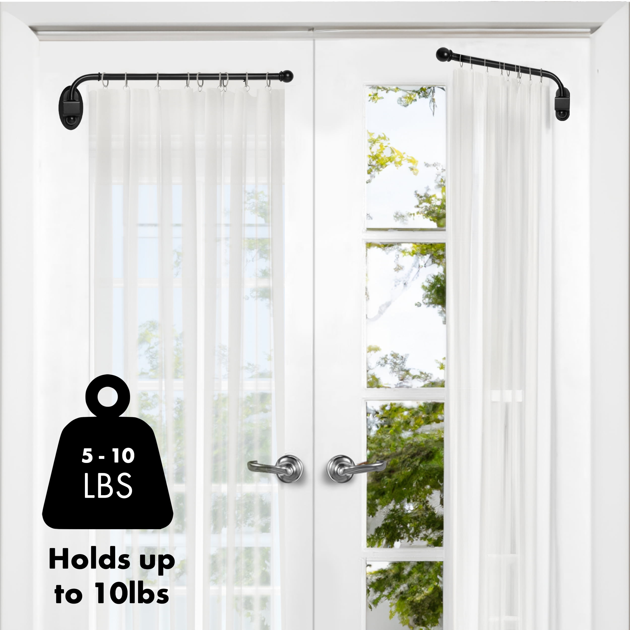 MERIVILLE 14"-24" Swing Arm Curtain Rod, 1/2" Diameter, Black, 2 Pieces