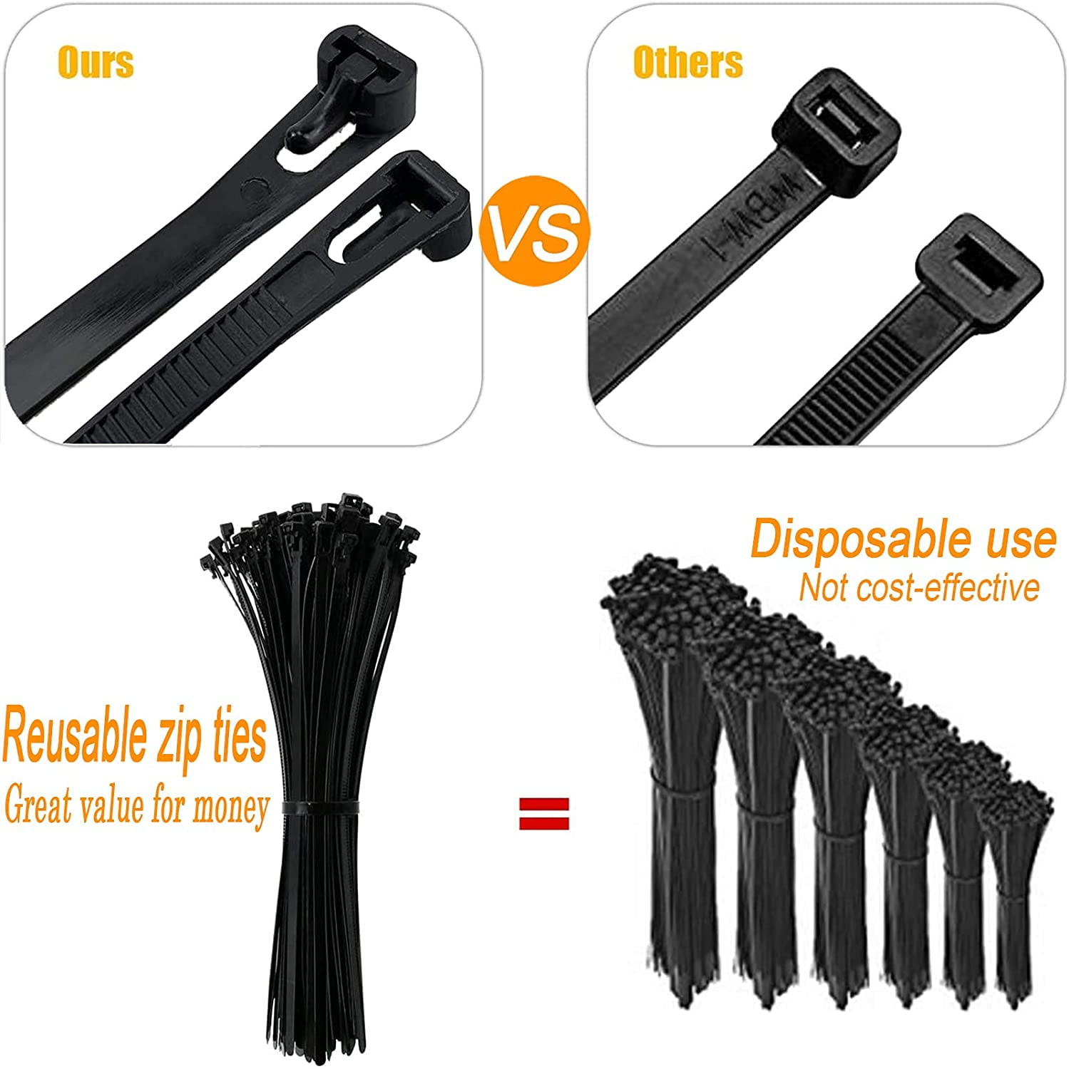 Reusable Cable Zip Ties 12 Inch Electrical Cables Black Zipper Tie 100 Pack 
