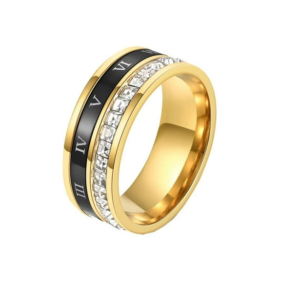 PAMTIER Men's Women's Stainless Steel Square CZ Creative Roman Numerals Rotatable Ring Gold Size 6