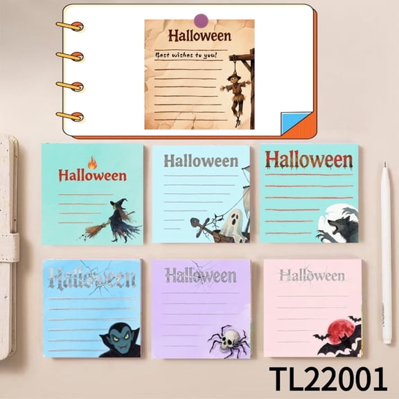 Spooky Halloween Themed Sticky Notes (3.54×3.54 Inches) 100-Pack with105 Emoticon Stickers, Quickly Jotting Down Reminders, Leaving Temporary Messages, Suitable for Various Surfaces
