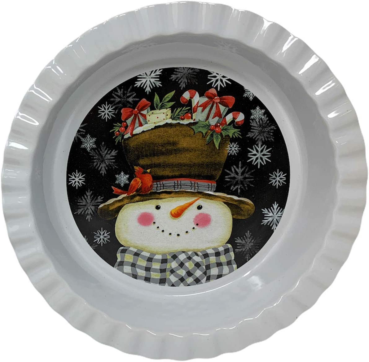 Northeast Home Goods Snowman Fluted Edge with Cardinal Holly and