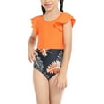thumbnail image 3 of Arvbitana Toddler Baby Girls One Pieces Rush Guard Flying Sleeve Round Neck Leaf / Leopard Print Romper Swimwear Summer Swimsuit Bathing Suit for Girls 2-12T, 3 of 9