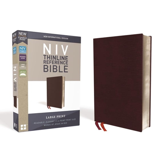 NIV, Thinline Reference Bible, Large Print, Bonded Leather, Burgundy, Red Letter Edition, Comfort Print (Other)(Large Print)