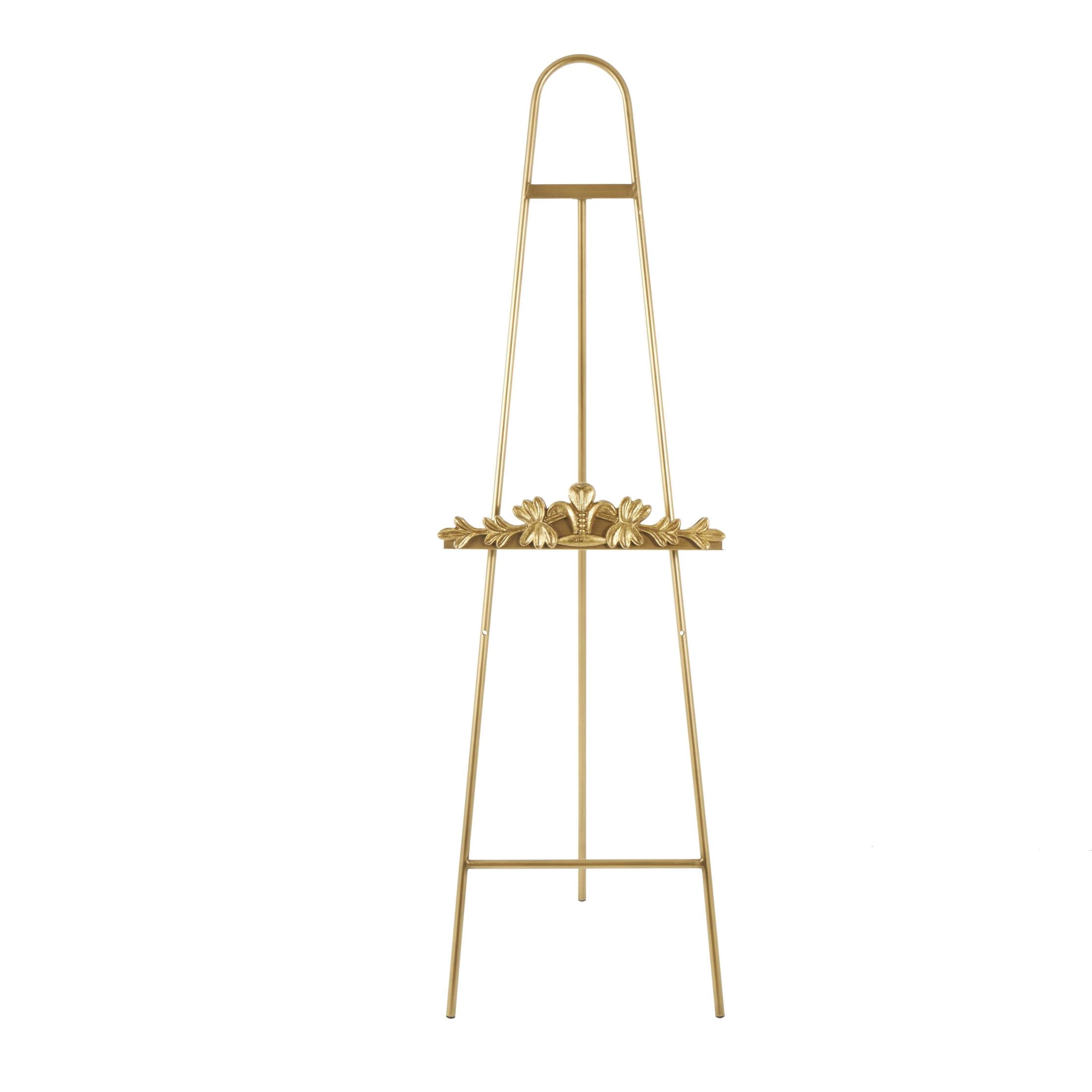 DecMode 19" x 63" Gold Metal Arched Adjustable Floor 2 Tier Leaf Easel with Vine Emblem, 1-Piece