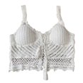 thumbnail image 1 of Women Summer Hollow-Out Knit Crochet Camisole Vest Bohemian Sleeveless V-Neck Lace-Up Front Crop Tank Top with Chest Pad, 1 of 4