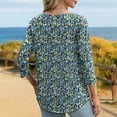 thumbnail image 5 of SOMER Boho Tops for Women Dressy Casual Blouses 3/4 Sleeve Crew Neck Floral Pleated Shirts for Going Out, 5 of 6