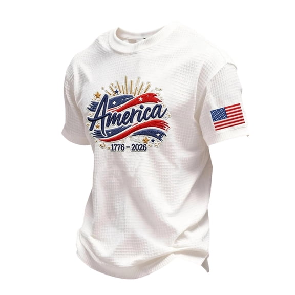 CUSTG Men T-Shirts Anniversary Print Short Sleeve T Shirt Casual Crewneck Tee For Daily Wear And Comfort Celebrate America's 250th Anniversary Fashionable 1776-2026 Tops