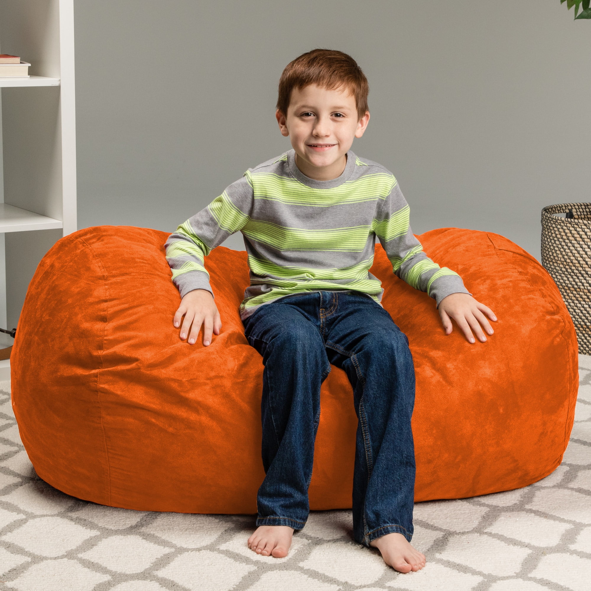 Chill Sack Bean Bag Chair, Memory Foam Lounger with Microsuede Cover, Kids, 2.5 ft, Orange